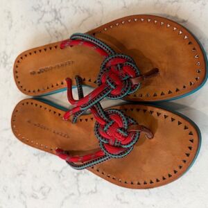 Lucky Penny 8 Tan Leather Sailor Knot Paracord Rope  Sandals Teal Anthropologie